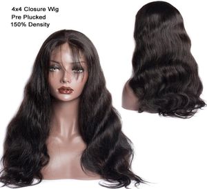 4x4 fechamento peruca brasileira onda do corpo peruca pré arrancado remy 150 densidade sem cola frente do laço perucas de cabelo humano para preto women9154446