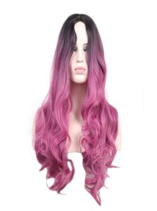 woodfestival Dark Roots Blue Ombre Wig Pink Long Synthetic Wigs for hort耐性波状コスプレhair2480706