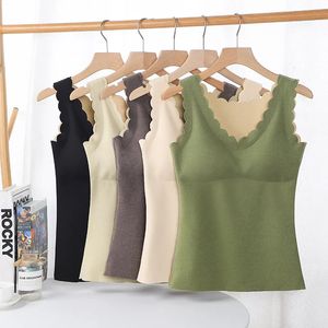 Kobiety bielizny termiczne Bras Tops Kobieta seksowna wewnętrzna noszenie Ladies ciepły zbiornik Umunbowany podkładka głębokie V Zimowe ubranie Undershirt 231229