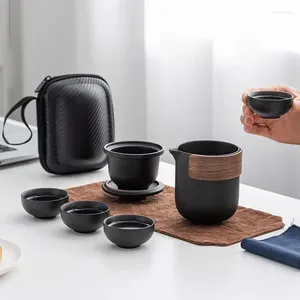 Conjuntos de chá minimalista cerâmica porcelana conjunto de chá estilo chinês um pote quatro copos portátil viagem teaset com saco de armazenamento