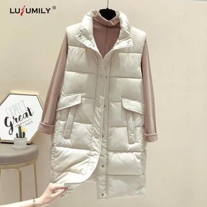 Leather Lusumily Women Long Vest Winter Warm Loose Sleeveless Jacket Female Midlength Cotton Padded Parka Down Coat Waistcoat Jacket