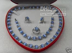 Äkta blå opal silverarmband halsbands ringörhängen ädelsten smycken setS7624115