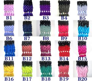 Xpression Braiding Hair Kanekalon syntetiska virkade flätor 24 tum 100g ombre två ton svarta rötter jumbo flätande hår extens8889005