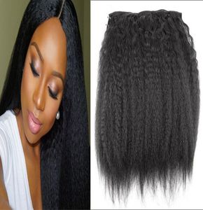 Kinky clipes retos em extensões de cabelo humano brasileiro 120g 10pcsset grosso yaki clipe ins máquina feita remy3904924