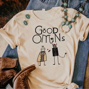 Women's T Shirts Good Omens T-shirts Women Manga Graphic Harajuku Top Girl Funny Y2k Clothes