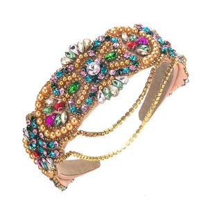 Women Statement Baroque Style Bridal Rhinestone Headband Multicolor Glass Crystal Geometric Wedding Hair Jewelry 240102