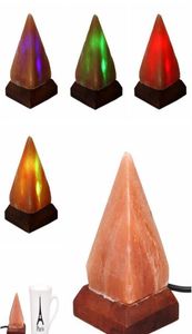 Salt Lamp Table Desk Lamp Night Light Pyramid Crystal Rock Wooden Lamp Bedroom Adornment Home Room Decor Crafts Ornaments Gift LLF4706959