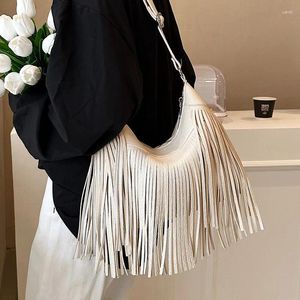 Evening Bags Tassel Shoulder Bag Versatile PU 2024 Style Luxury Designer Handbag Solid Color Crossbody Soft Women's Purse