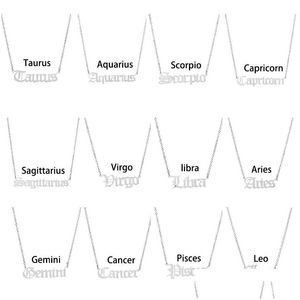 Pendant Necklaces Horoscope Sign Pendant Necklace Constell Stainless Steel Letter Necklaces Taurus Aquarius Scorpio Gemini Sagittarius Dhbnp