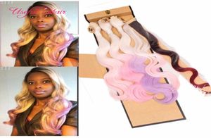 Ombre blondin rosa färg sy i hårväv 4 buntar med stängning hår buntar kropp våg hår väver 1022 tum marley väver 4910666