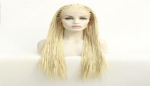 613 Blond Box flätad syntetisk spetsfront peruk Simulering Mänskligt hår Lacefrontal Braid frisyr peruker 194236134732095