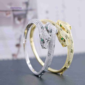 Fashion Bracelet Car tires's Ladies Rose Gold Silver Lady Bangle double leopard head full diamond micro inlaid Zircon heavy With Original Box