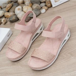 Elbise Ayakkabı Boş Zaman Sandalet Kadınlar 2024 Hava Yastığı Yalnız Yamaç Topuk Rhinestone Kadınlar Sandal Med (3cm-5cm) Yetişkin Katı