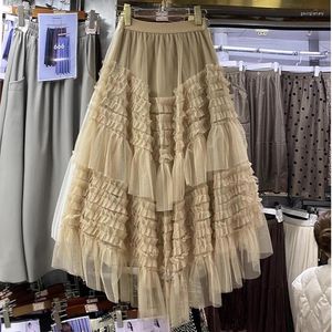 Skirts Asymmetric Tiered Maxi Tulle Skirt Women 2024 Spring Summer Elegant Layers High Waist Ruffled Tutu Mesh Long