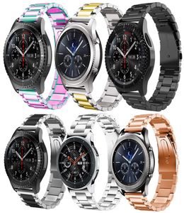 Applicera 22mm för Huawei GT2 Samsung Gear S3 Strap Galaxy 46mm Three Pärlor Rostfritt stål Metal Watch Band med Juster Tool Black RO2960640