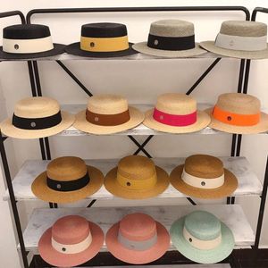 Wide Brim Hats Elegant Boater Hat Summer Raffia Women Straw Sun Flat Fedoras With Interchangeable Colored Bands