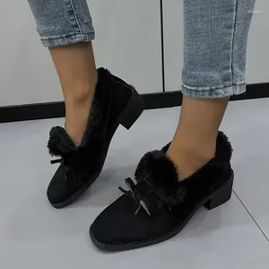 Sapatos de vestido 2024 outono/inverno feminino apartamentos bonito arco quente anti-pele confortável algodão casual fofo zapatos de mujer