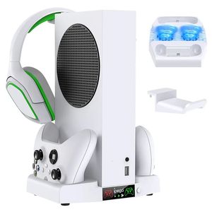 Game Console Cooling Fan Stand för Xbox Series S Dual Controller Laddning Dock GamePad Hörlurar Lagringsfäste för XboxSeries Game Accessories