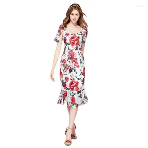 Casual Dresses Summer Dress High Quality Women Designer Runway Sleeveless Spaghetti Strap Printed Mermaid Plus Size