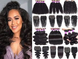 9A Peruwiańskie wiązki Virgin Hair z przedłużeniem zamknięcia nieprzetworzone głębokie fali Kinky Curly Human Hair Bundle z koronkowym zamknięciem 4x4 7729882