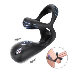 3 In 1 Vibrating Cock Ring Male Vibrator Penis Delay Ejaculation Cockring Perineum Stimulator Sex Toys for Men Adult Goods 240102