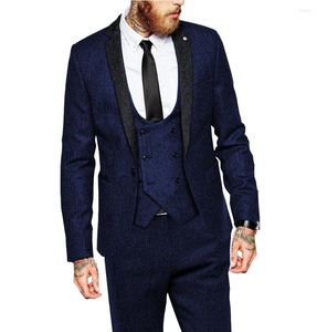 Abiti da uomo XS-5XL Formale Busines Lana 3 pezzi Blazer Gilet Pantaloni Slim Fit Giacca da abito piatto Cappotto Uomo Risvolto con risvolto Groomsmen