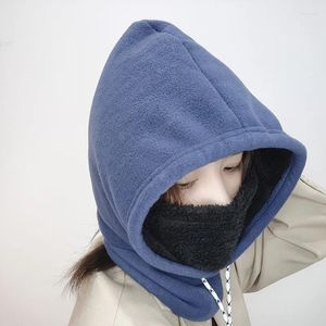 Berets 2024 Polar Fleece Scarf Hood Mask Hat Set Soft Neck Face Protect Balaclava Warm Fashion Designer Dual-Use Collar Hooded Cap