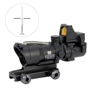 Trijicon ACOG 4x32 Fiber Source Scope Green Illuminated Real Fiber Optics Chevron Glass Etched Reticle with RMR Red Dot for Rifle Airsoft