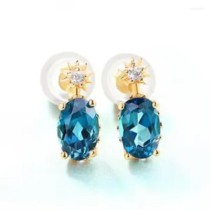 Orecchini per borchie Natural Topaz S925 Sterling Sterling 9k Gold Zircone Zircone London Blue Earring Women Gioielli