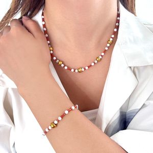 Pulseira de corrente de clavícula versátil conjunto transfronteiriço novos produtos personalizados INS contas redondas rubi natural emenda frisado