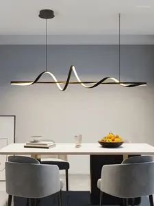 Pendant Lamps Modern Water Ripple LED Lights Minimalist One Word Long Strip Dining Room Table Bar Hanging Lamp Home Decor Fixtures