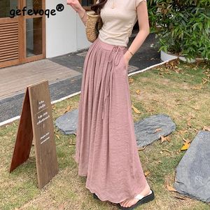 Women's Pants Women Y2K Streetwear Oversized Lace Up Pleated Casual Wide Leg Summer Trendy Solid Elastic High Waist Trousers Pantalones