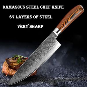 Noże teraz 8 -calowe Damascus Kiten Knife Plasterki mięsne Warzywa praktyczne japoński VG10 Chef Knife Damascus stalowy nóż Woo