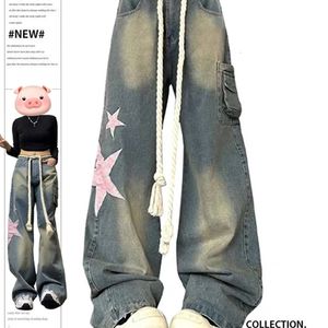 Women Baggy Star Jeans Vintage Harajuku Oversize High Waist Denim Trouser Emo 2000s Y2k 90s Aesthetic Wide Pants Trashy Clothes 231229