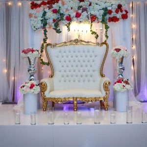 Evento de casamento venda superior sofá real atacado noiva e noivo cadeira luxo casamento ouro cadeira mobiliário fornecedor 205