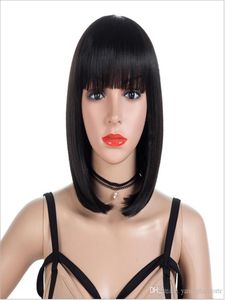 Perucas curtas retas mulheres039s estilo bob peruca de cabeça cheia resistente ao calor sintético real grosso cabelo preto wig3349856