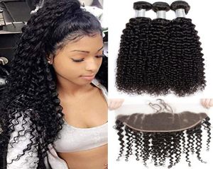 9a Pacotes Brasileiros de Onda Profunda com Cabelo Humano Virgem Não Processado Frontal Weave Pacotes Molhados e Ondulados com 134 Orelha a Orelha Lace Fro9681033