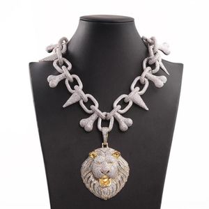 Iced Out Pendant Luxury Designer Jewelry Mens Necklace Silver Chain Bling Lion Head Pendants Hip Hop Rapper Cuban Link Accessories274R