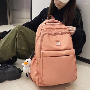 Sacos escolares moda cor sólida impermeável náilon mulheres mochila de alta qualidade multi-bolso saco de viagem adolescentes grande mochila portátil
