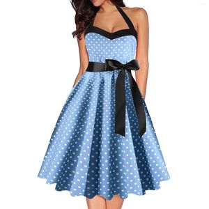 Casual Dresses Hanging Neck Dress Women's Polka Dot Strapless Waist Slim Vintage Gothic A-Line Ruffles Party Chic For Prom