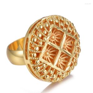 Cluster Rings 24K Dubai Arab Ancient Gold Color Ring For Women Girl Middle Eastern Jewelry Money Muslim Islam Wholesale Africa