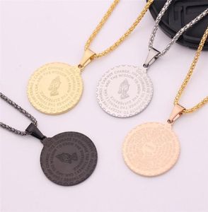 Pendant Necklaces Stainless Steel Prayer Hands Pendants Necklace Long Chain Metal God Bless You Praying Jewelry Men Jewelery Gifts2977125