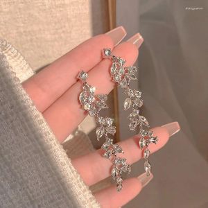 Dangle Earrings Luxury Korea Cubic Zircon Leaves Drop Crystal Earring For Bride Women Girl Birthday Party Jewelry