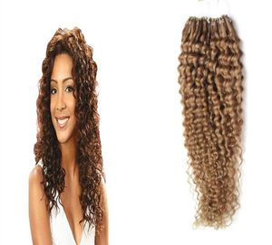 Светло-коричневые наращивания волос с микро-петлей Remy, 100 г шт., микро-петли, 1 г, вьющиеся наращивание волос с микро-бусинами 9872602