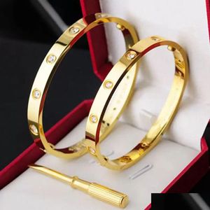 Bangle Designer Luxo Jóias Mulheres Parafuso Pulseiras Clássico 5.0 Liga de Aço Titânio Banhado A Ouro Artesanato Cores Ouro Sier Rose Nunca Fa Otpkn