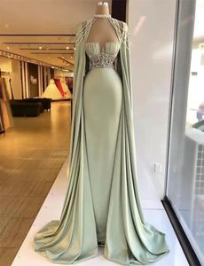 Eleganta sjöjungfru aftonklänningar med löstagbar Cape Pärled Crystal Formal Prom -klänningar Custom Made Plus Size Pageant Wear Party Gow5960800