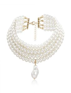 Choker 10mm Imitation Pearl Pendants Halsband Kvinnor Fashion Threelayer Handgjorda nackklubbkedja Elegant och enkel vild pärla5776890