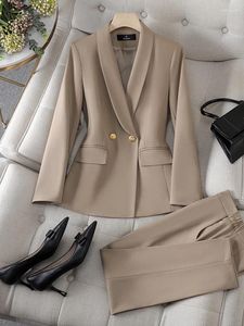 Women's Two Piece Pants Office Wear Women Formal Blazer Spring 2024 Elegant Casual Pant Suits Long Sleeve Double Button V-neck Fashion