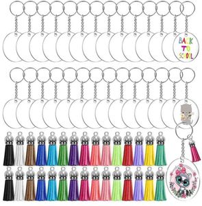 120PCSET Akryl Clear Circle Blanks Keychain Tassels Set Acrylic Circle Keyring Tassels Jump Rings for Smycken DIY Keychains 2105771388