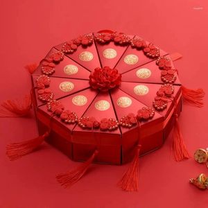 Envoltório de presente estilo chinês laço vermelho fita decoração caixa de doces de casamento embalagem portátil caixa de doces de chocolate romântico